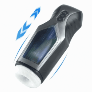 Stimulant et vibrant avec une énorme fenêtre visible, masturbation masculine orale