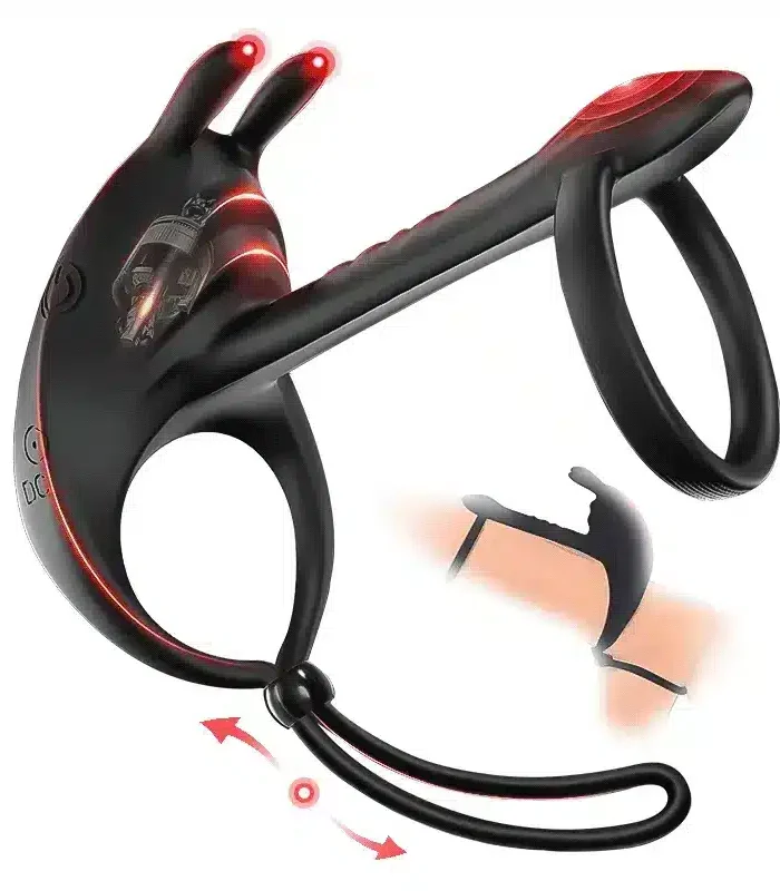 Anneau vibrant, jouet sexuel pour couples, double anneau de pénis extrême, anneau testiculaire, jouet sexuel, anneau en silicone, jouet sexuel vibrant pour hommes avec 7 modes de vibration, Contitop Noir — vue principale