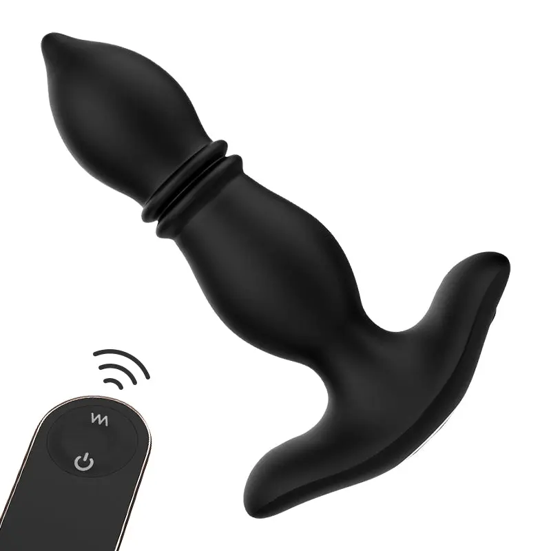 2 en 1 Plug Anal Prostate 9 modes de télescopique 9 modes de vibration 14,5 cm Noir