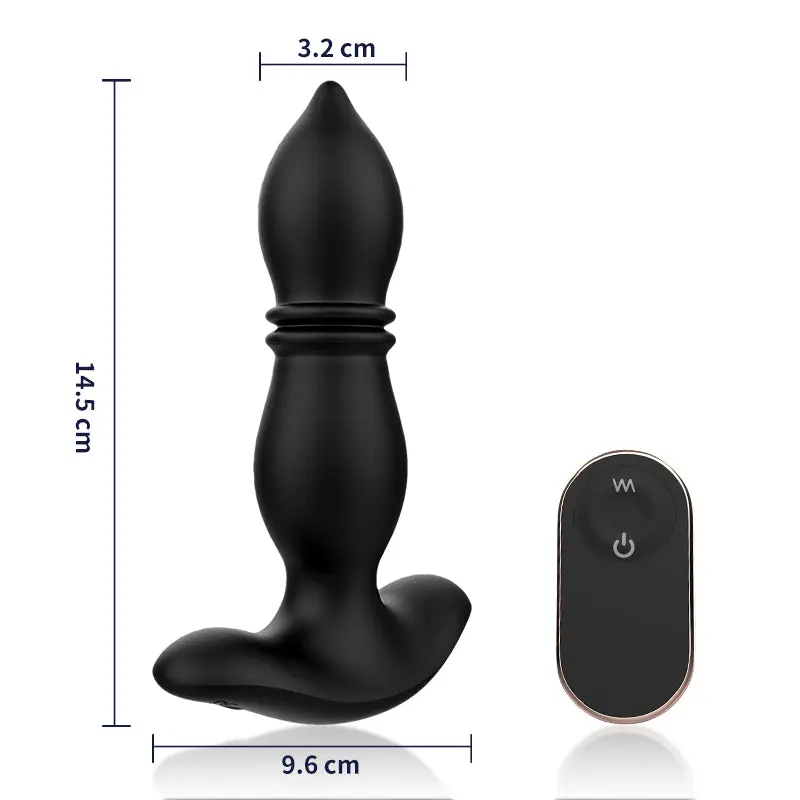 2 en 1 Plug Anal Prostate 9 modes de télescopique 9 modes de vibration 14,5 cm Noir