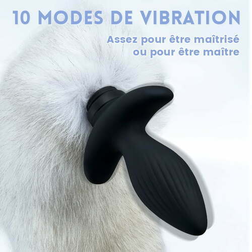10 Vibrations Plug anal Simulateur remuant la queue de renard bleu