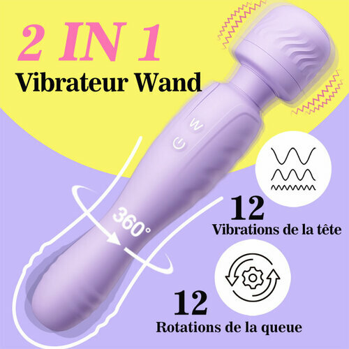 12 Vibrations & Rotations Wand magique pour la stimulation du clitoris et du vagin Massages multifonctions