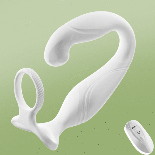 Blanc Masseur prostatique vibrant et oscillant Logan 10 avec 2 anneaux de pénis pour hommes et couples homosexuels