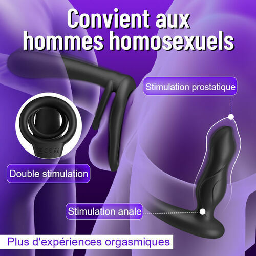 Double Pénétration Double Vibration Vibromasseur pour Couple avec Anneau de Verrouillage du Sperme