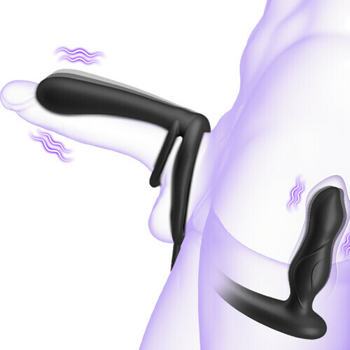 Double Pénétration Double Vibration Vibromasseur pour Couple avec Anneau de Verrouillage du Sperme