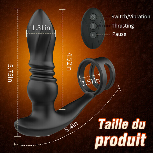 ELLIS Masseur de prostate double anneau avec 7 mouvements de va-et-vient, vibrations puissantes