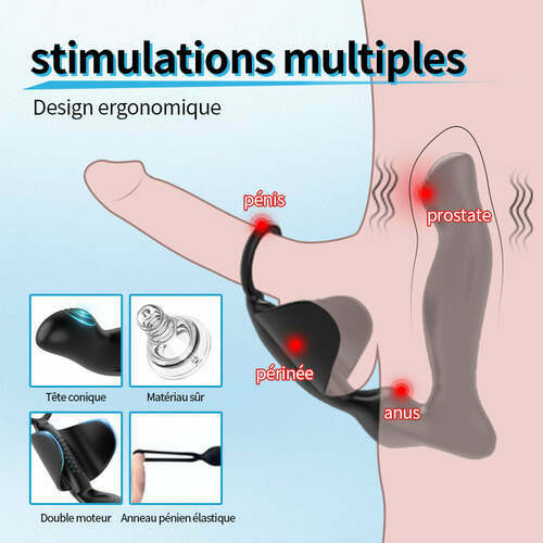 JOKER Vibromasseur prostatique avec 10 vibrations et anneaux péniens