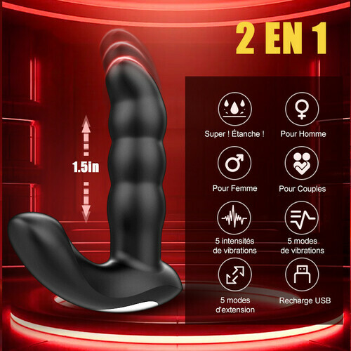 Maître de l'Orgasme - 5 Extensions, 10 Vibrations, Plug Anal Entièrement Étanche