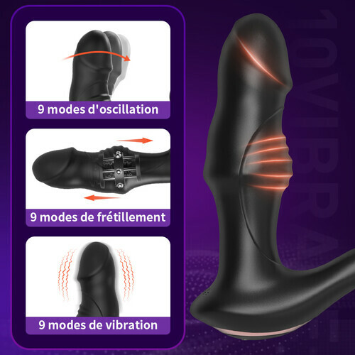Masseur de prostate 9 Vibration & 9 va-et-vient de billes & 9 tapotements avec cockring