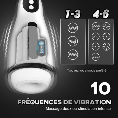 Masturbateur chauffé 3 en 1 aspirant et vibrant pour homme