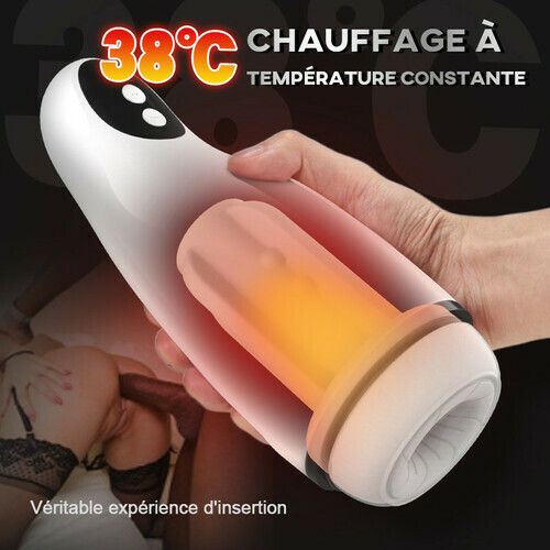 Masturbateur chauffé 3 en 1 aspirant et vibrant pour homme