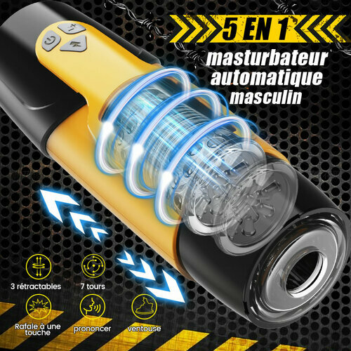 Masturbateur masculin rotatif à 3 poussées et 7 mains libres