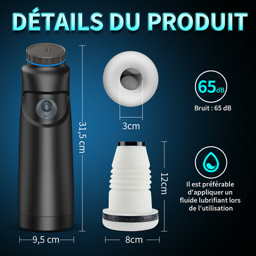 Masturbateur noir pour homme à vitesse réglable et sans palier pour pousser et tordre