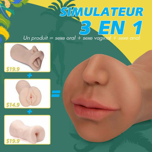 Masturbateur réaliste 3 en 1 avec chatte de poche pour sexe oral, vaginette, Moruioy