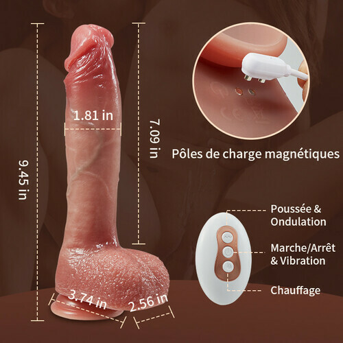 Gode réaliste à taille humaine, fonctions quatre-en-un, longueur totale de 27...