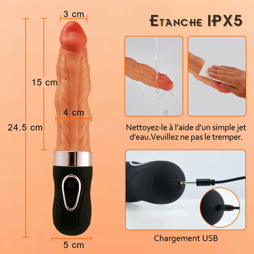 Riley 7 Frétillants 9 Vibrations Chauffant Gode réaliste 24.5 CM