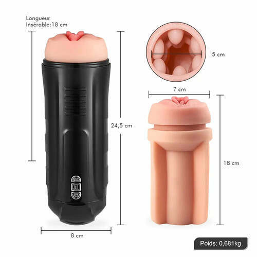 Rose Noire 2 en 1 Masturbateur cup avec entrée réaliste, 5 succions et 7 vibrations, XINGSE