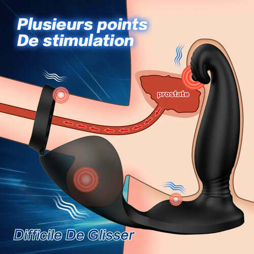 Stimulateur de prostate avec cockring, 3 vibrations, 6 impulsions et télécommande S-HANDE