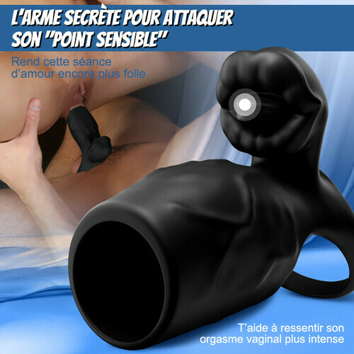 Titan - 9 Vibrations Texture de Pénis Simulée Anneau de Chasteté Double Testicules & Pénis Jouet Sexuel pour Couple