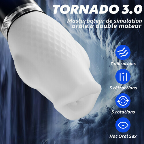 Tornado 3.0 - Masturbateur à double moteur sexe oral 7 vibrations 5 rétractions 5 rotatio