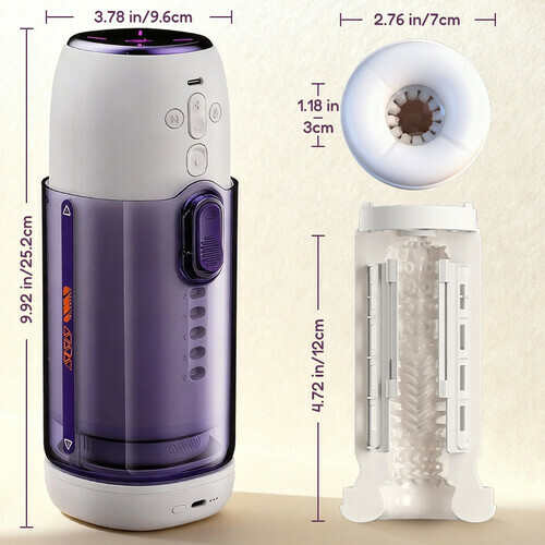 Vibedry - Masturbateur chauffant pour hommes, 7 niveaux de téléscopage, 5 modes de vibration, contrôlé par applicat