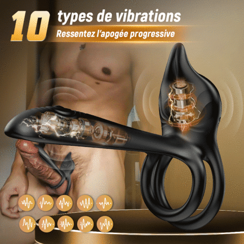 Vibrateur à anneau pénien 3 en 1, stimulateur de point G et clitoris à 10 vibrations, vibrateur pour couple en érec