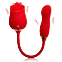 Vibromasseur clitoridien à double extrémité avec léchage de langue, couleur rose romantique