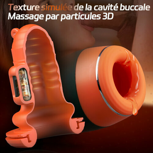 Warming - Masturbateur masculin 2-en-1 avec vibration et télescopage simulant la température de la cavité buccale