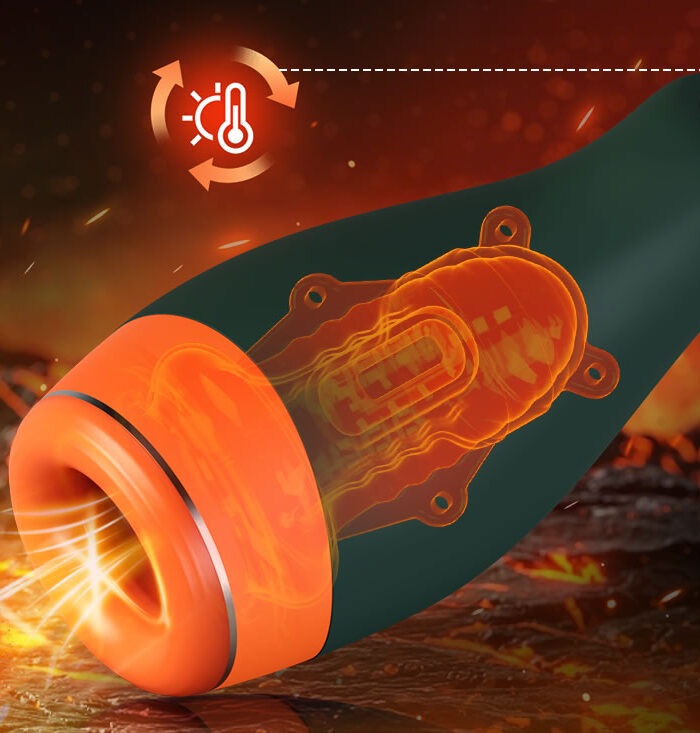 Warming - Masturbateur masculin 2-en-1 avec vibration et télescopage simulant la température de la cavité buccale