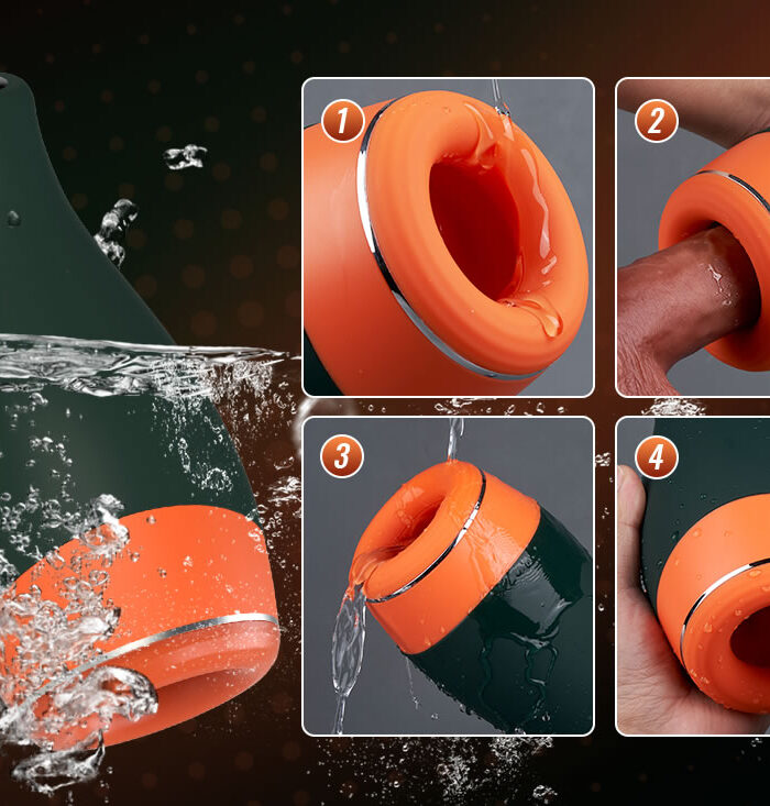 Warming - Masturbateur masculin 2-en-1 avec vibration et télescopage simulant la température de la cavité buccale
