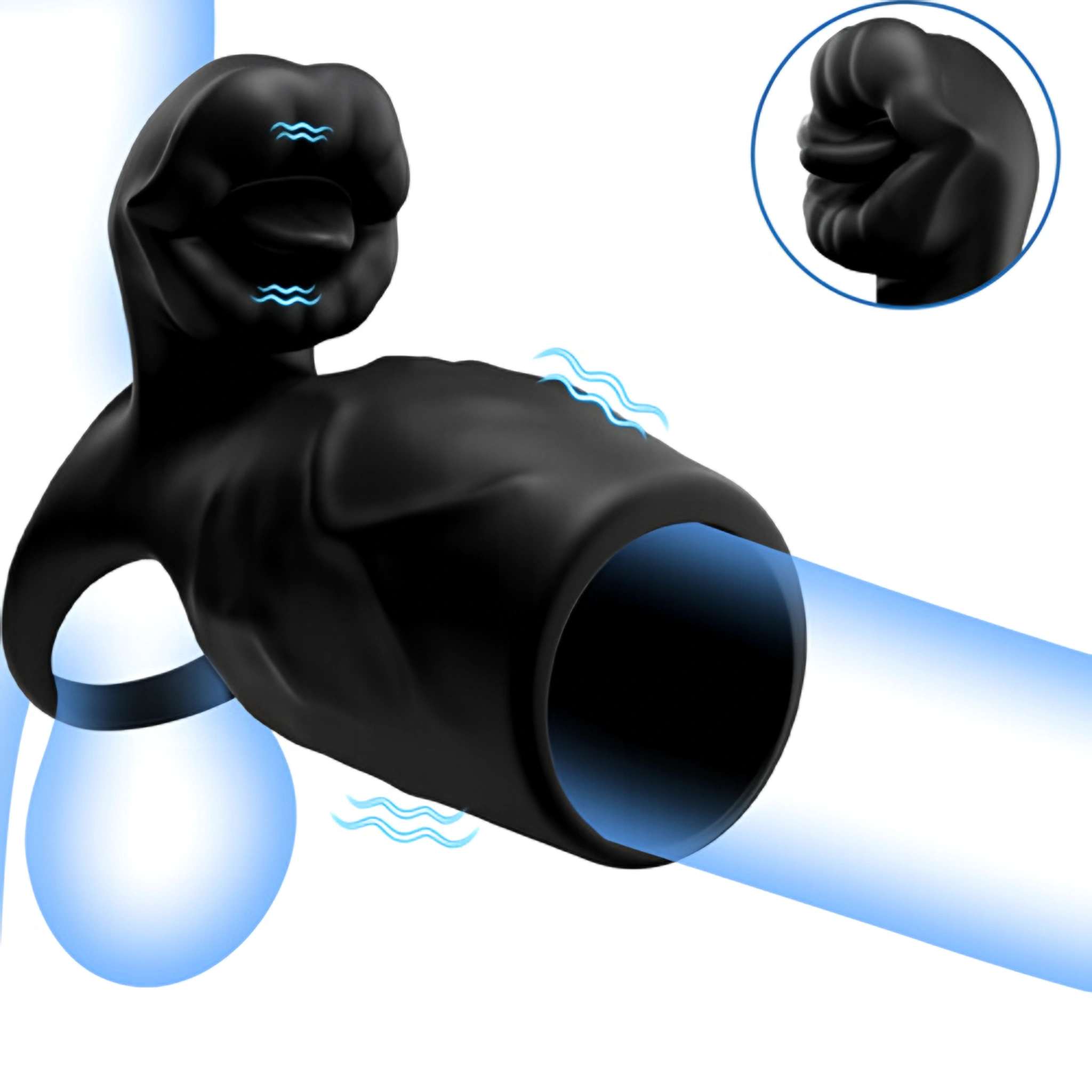 Titan – 9 Vibrations, Simulated Penis Texture, Double Chastity Ring for Testicles & Penis, Sex Toy for Couples