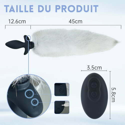 10 Vibrations Plug anal Simulateur remuant la queue de renard bleu - photo 5