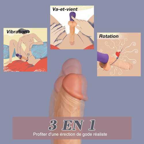 Allovers - Gode dildo réaliste 3 en 1 avec 6 modes télescopiques et 10 modes de vibration, Avirobta