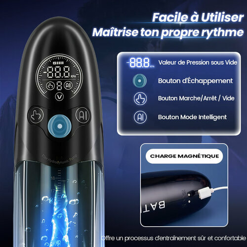 BathFun - Pompe à pénis professionnelle Puissante aspiration sous vide Étanche à 100 % Fonction d'entraînement inte