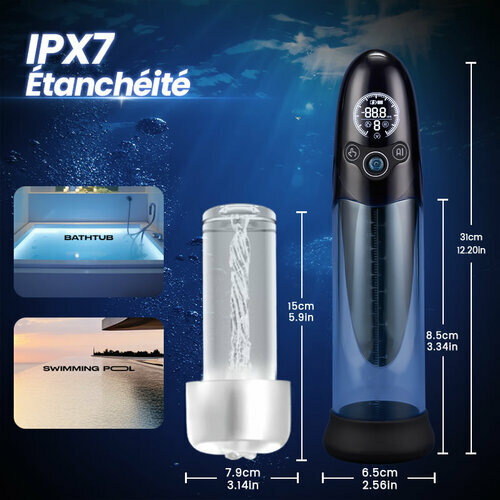 BathFun - Pompe à pénis professionnelle Puissante aspiration sous vide Étanche à 100 % Fonction d'entraînement inte