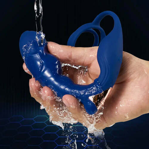Blue Wing Double anneau pénien et masseur de prostate avec 9 vibrations