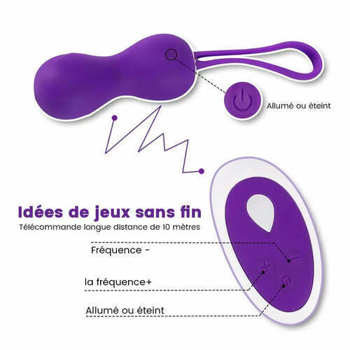 Boules de Geisha avec 10 modes de vibration, vibromasseur sexuel violet