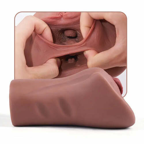 Chatte de poche 2 en 1 brune avec vagin et anus, poids de 800 g