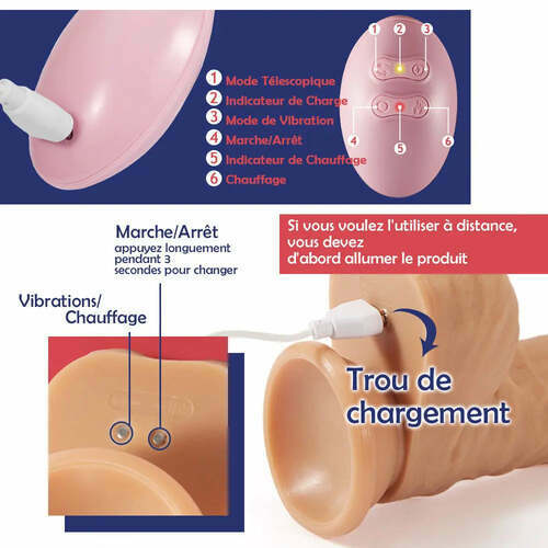 Dildo gode vibrant pour femme avec mode télescopique et 10 fréquences, Aivrobta