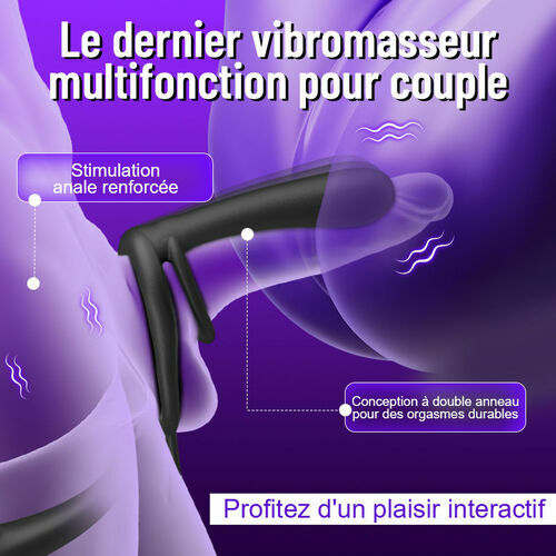 Double Pénétration Double Vibration Vibromasseur pour Couple avec Anneau de Verrouillage du Sperme