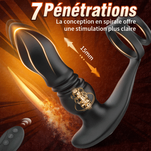ELLIS Masseur de prostate double anneau avec 7 mouvements de va-et-vient, vibrations puissantes