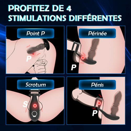 ELLIS Masseur de prostate double anneau avec 7 mouvements de va-et-vient, vibrations puissantes