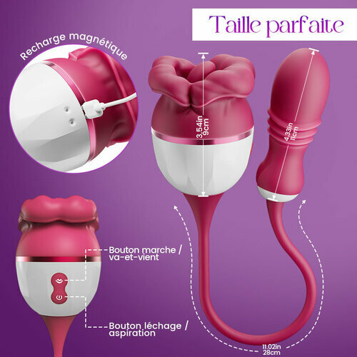 Elowen - Grande bouche avec léchage par la langue pour la stimulation du clitoris et des tétons, vibromasseur à va