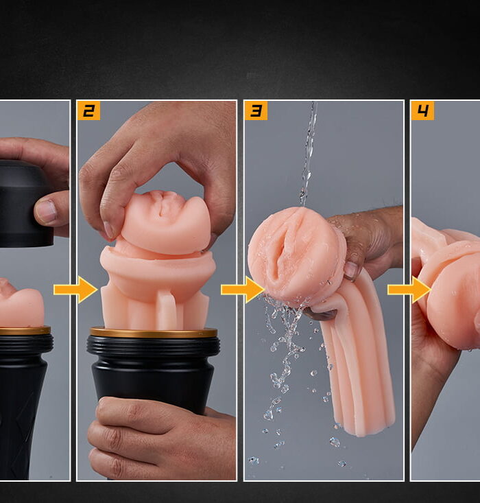 FlashFun - Masturbateur masculin avec entrée de lèvres réaliste, étanche IPX7, coque interne amovible