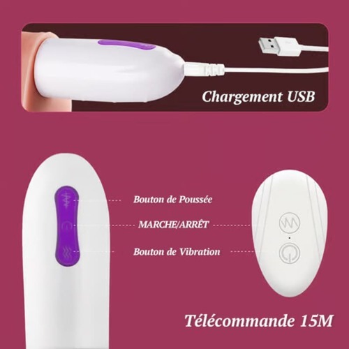 Gode extensible amoureux avec 8 mouvements de va-et-vient, vibrations, chauffage et rotation