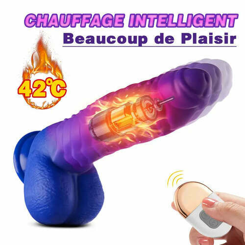 Gode réaliste chauffant changeant de couleur avec 5 vibrations et 3 mouvements de va-et-vient