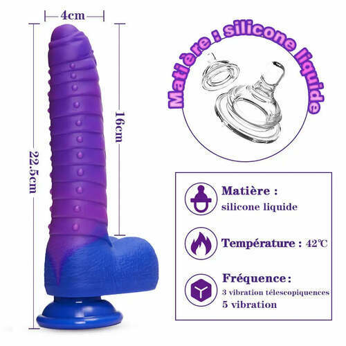 Gode réaliste chauffant changeant de couleur avec 5 vibrations et 3 mouvements de va-et-vient