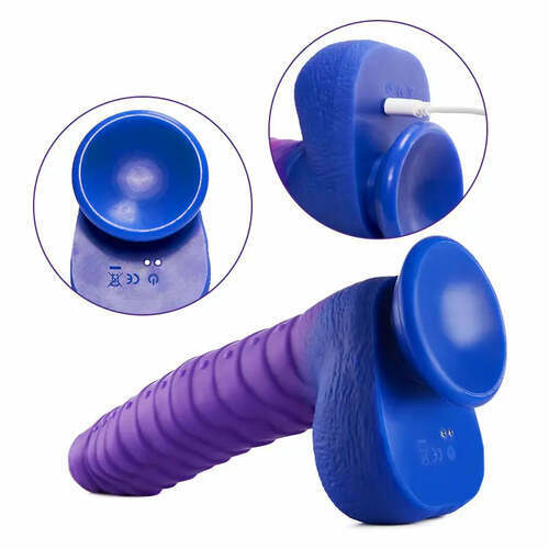 Gode réaliste chauffant changeant de couleur avec 5 vibrations et 3 mouvements de va-et-vient