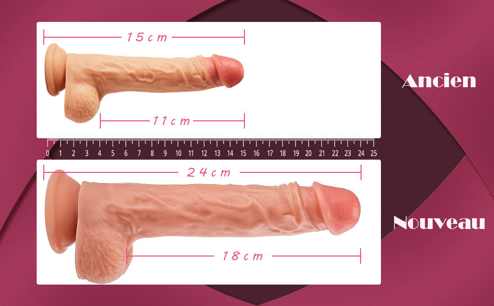 Grande dildo 3 in 1 con diametro di 3,8 cm e lunghezza 24 cm, Aiya - dettaglio 2
