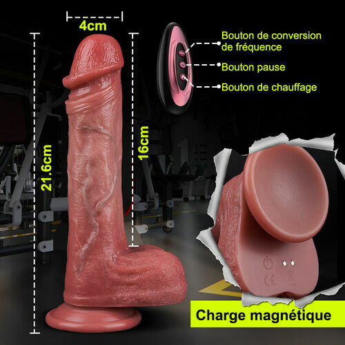 Jazz -- Vibration à 9 fréquences + gode télescopique à 3 fréquences, gland et testicules super simulés, chauffant